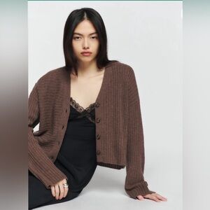Reformation Trieste Boxy Merino Wool Cardigan in Cocoa